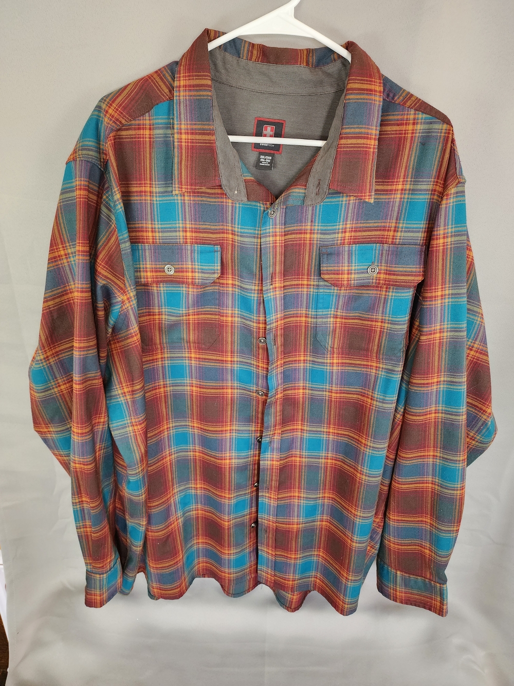 Swiss Tech Men's Plaid Button Down Shirt in Blue and Brown